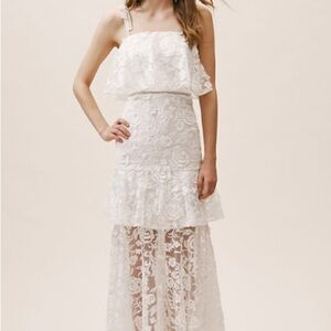 Monique Lhuillier BHLDN Elegant White Lace Midi Dress